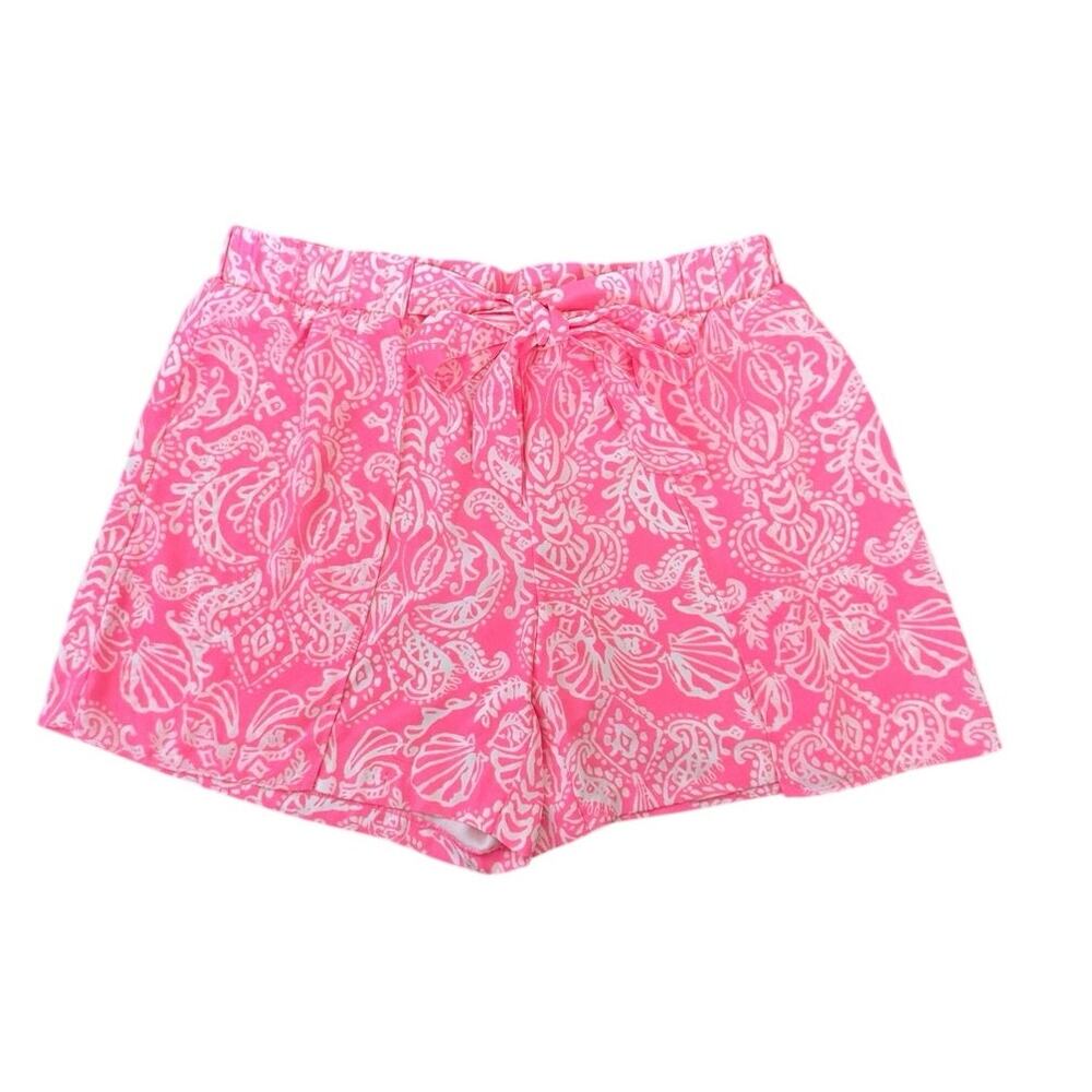 Lilly Pulitzer M Mylee Tie-Front Shorts Havana Pink Clawdia Seashell Pattern